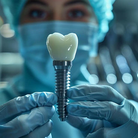 Dental implant displayed by a dental professional